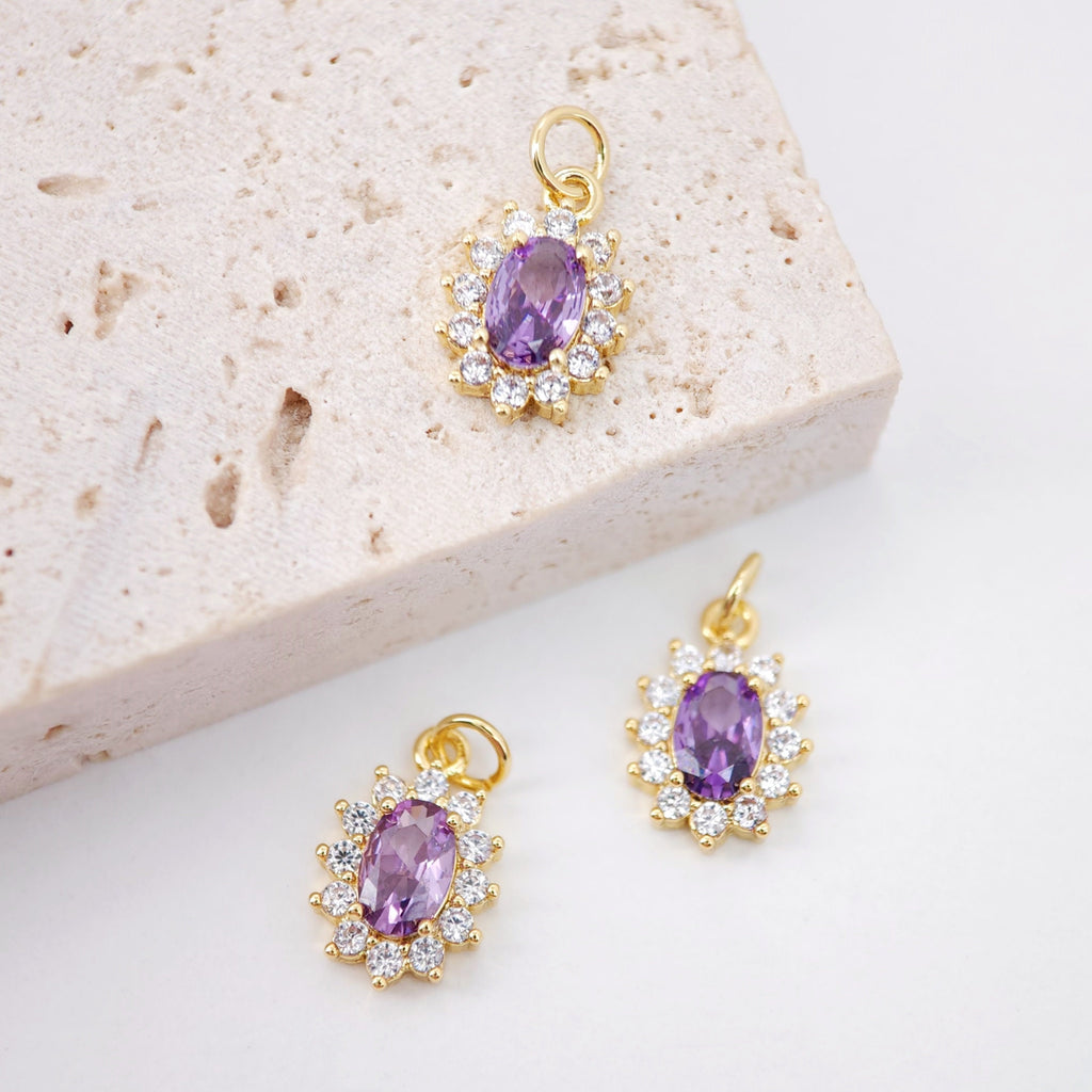 Oval Crystal Pave Charm, Pave CZ Pendant, Dainty Charms for Necklace Bracelet Making, Jewelry Findings S20360