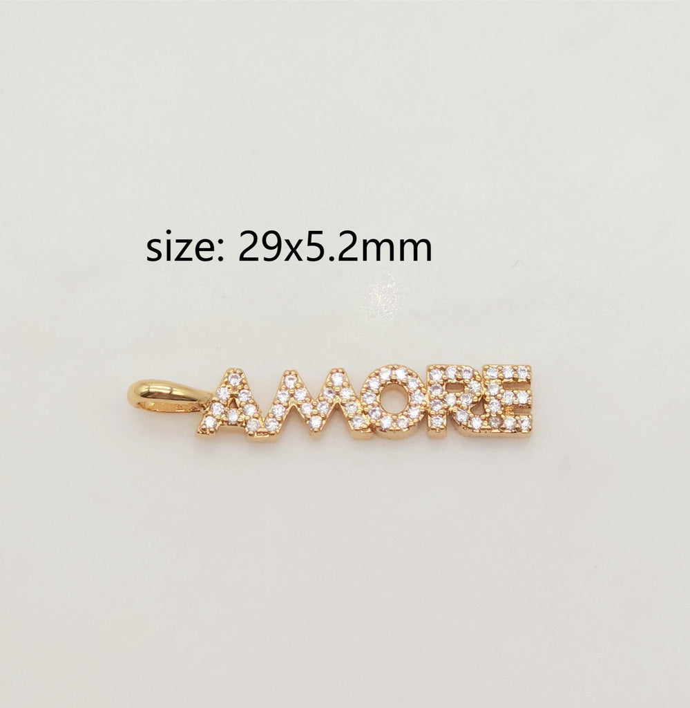 Words Pave Charm, Dear/OMG/Angel/Boss/Amore/Kiss/Lucky/Love, 18K Gold Plated, Necklace Making, CZ Pave Pendant, Jewelry Supplies S20345