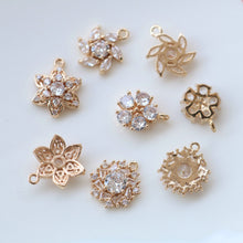 Load image into Gallery viewer, CZ Flower Charm, Cubic Zircon Crystal Flower Pendant, CZ Earring Charms, Gold Plated Brass Earring Charms, Jewelry Findings HL006-F202