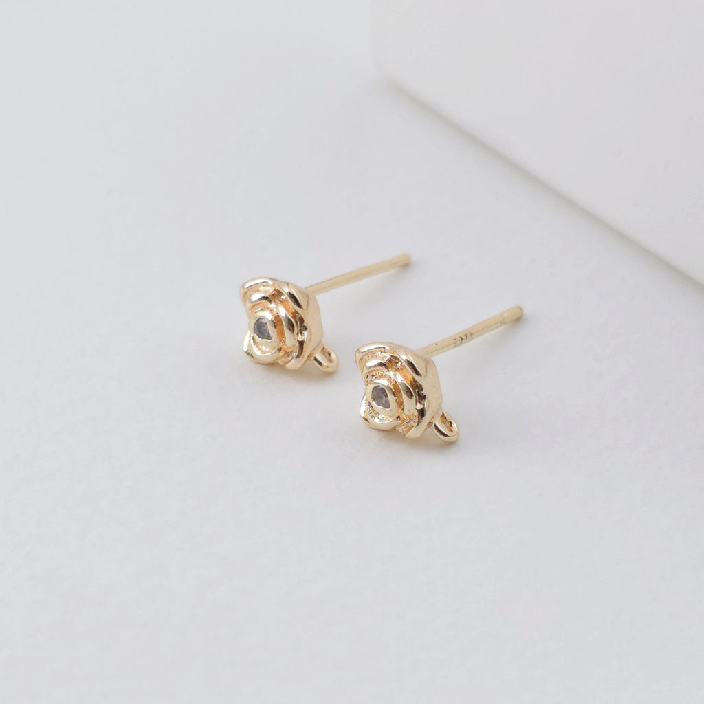 Rose Flower Earring Post, 18K Real Gold Plated Brass Stud Earring With Loop, Nickel Free, Earring Finding ZX331