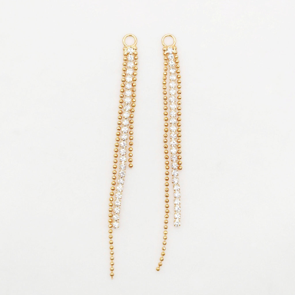 10pcs Gold Beads Chain Tassel Pendant, Rhinestone Chain Charm, Cubic Zirconia, 18K Gold Plated Earring Chain Pendant, Earring Findings ZX088