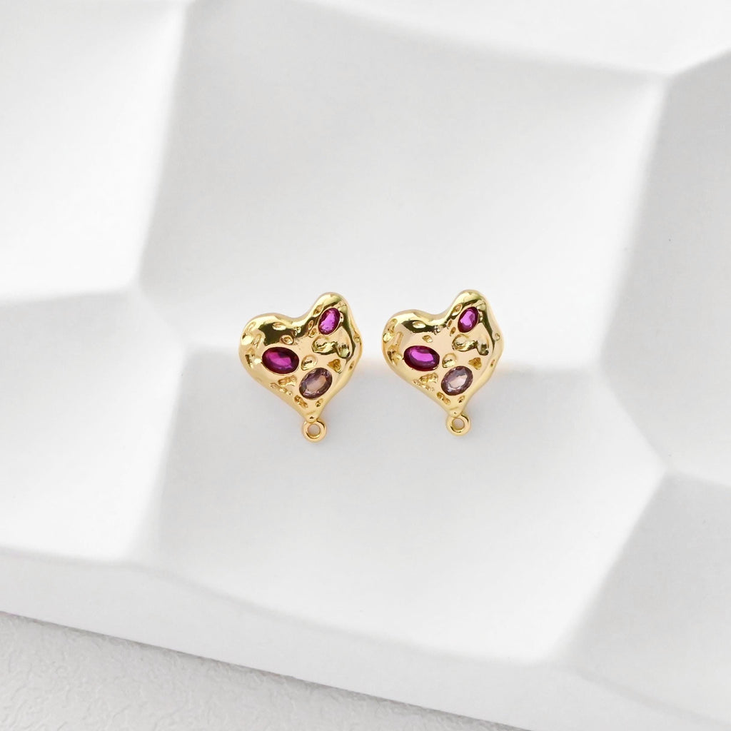 قرط على شكل قلب مطروق مع حلقة، مطلي بالذهب عيار 18 قيراطًا، مرصع بأحجار الزركونيا المكعبة، دبابيس فضية S925 خالية من النيكل، أقراط على شكل قلب D0460