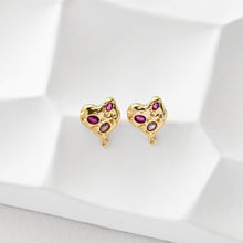 تحميل الصورة إلى عارض المعرض، قرط على شكل قلب مطروق مع حلقة، مطلي بالذهب عيار 18 قيراطًا، مرصع بأحجار الزركونيا المكعبة، دبابيس فضية S925 خالية من النيكل، أقراط على شكل قلب D0460