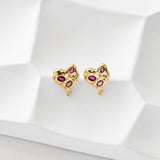 قرط على شكل قلب مطروق مع حلقة، مطلي بالذهب عيار 18 قيراطًا، مرصع بأحجار الزركونيا المكعبة، دبابيس فضية S925 خالية من النيكل، أقراط على شكل قلب D0460