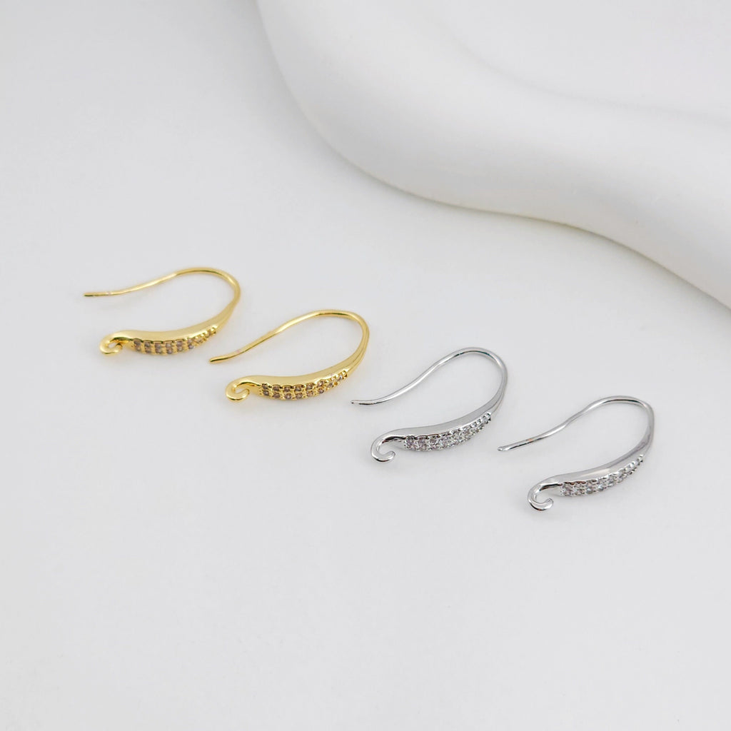 18K Gold Plated Ear Wires, Cubic Pave Earring Hooks, Nickel Free, Fish Hooks, Ear Wires for Jewelry Making D0141