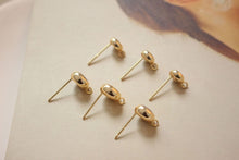 Load image into Gallery viewer, 10PCS Tiny Ear Post with Loops, S925 Silver Ear Pin Nickel Free, Micro CZ Pave, 6mm/7mm, 14K Gold Plated Stud Earring Finding BB068