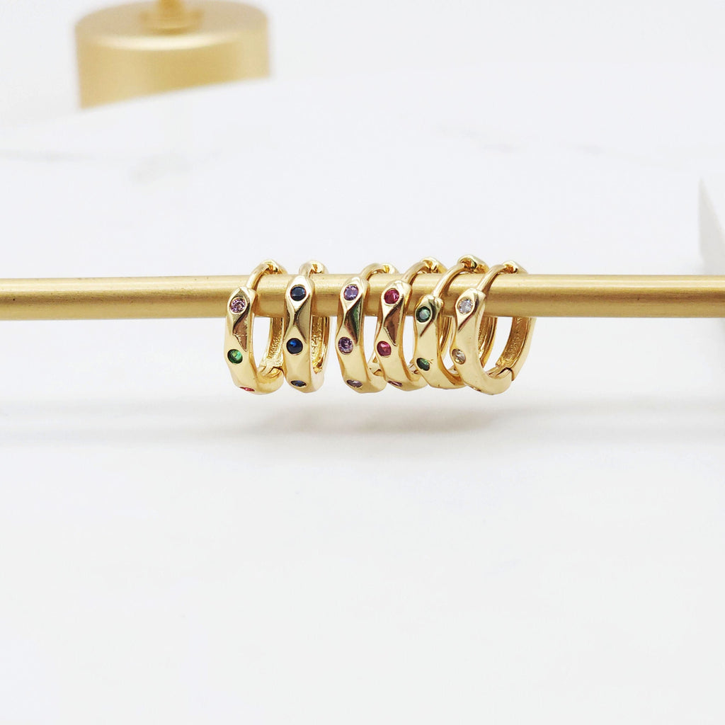 Multicolor Cubic Pave Ear Hoops, 12.6mm, 18K Gold Plated Leverback Earrings, Huggie Hoops Earring S20475