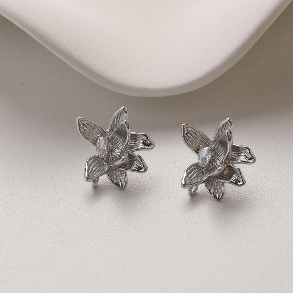 Flower Earring Post with loop, 14K Gold/Silver, S925 Silver Pin Nickel Free Earrings, Flora Ear Stud with Loop GZ735