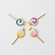 Load image into Gallery viewer, Enamel Lollipop, Colorful lollipop Pendant, 18K Gold Plated CZ Pave, Necklace Making Charms, Jewelry Findings S20449