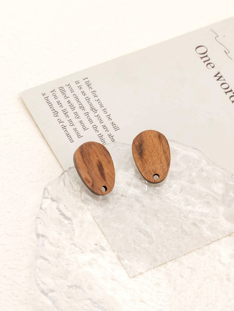 4PCS Wood Earrings, Oval Wooden Earrings for women, Reclaimed Walnut Wood, Nickel Free, Geometric Statement Earrings Finding  JT920