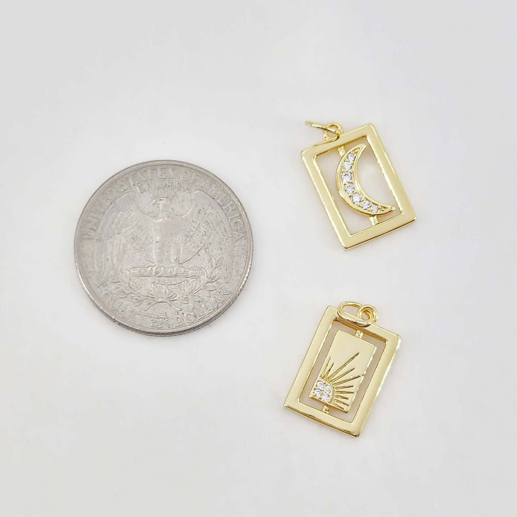Dijes de cartas del Tarot en oro, colgante de Sol y Luna con micro pavé de circonitas, amuleto chapado en oro de 18 quilates, dijes para hacer collares, accesorios de joyería S20649