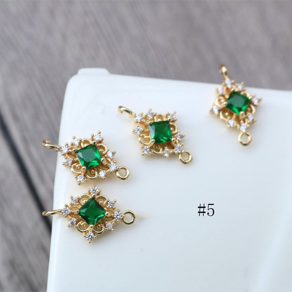 10pcs Charm with two loops, Boho Pendant, Cubic Pave Pendant,  Necklace Making, Gold Plated Jewelry Findings HL121-F006