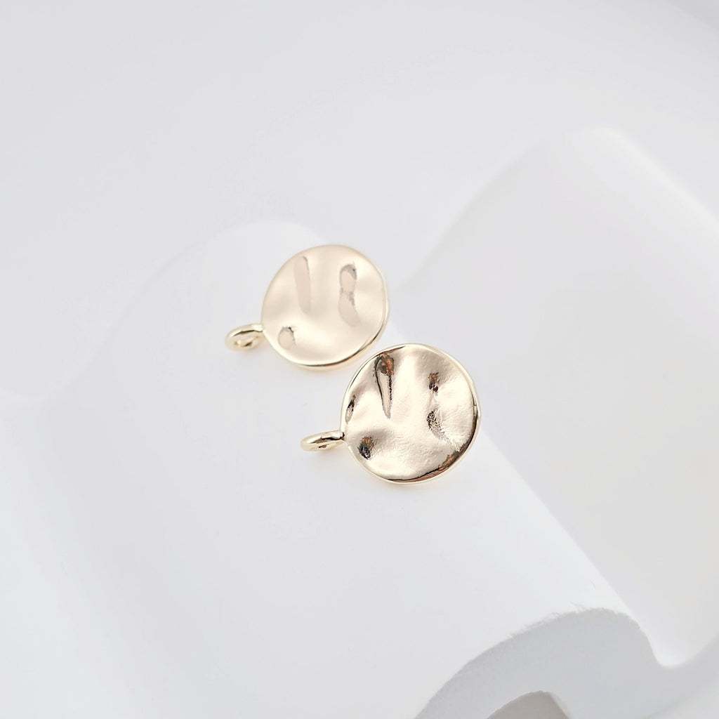 18K Gold Round Textured Post With Loop, S925 Silver Pin, Round Stud Earring Nickel Free, 13.5mm, Hypoallergenic Earring Findings ZX253