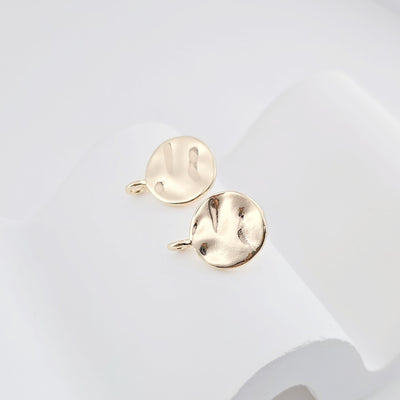 18K Gold Round Textured Post With Loop, S925 Silver Pin, Round Stud Earring Nickel Free, 13.5mm, Hypoallergenic Earring Findings ZX253