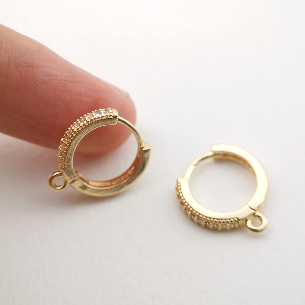 10PCS Cubic Pave Ear Hoops, 15mm 14K Gold Plated Leverback Earrings, Huggie Hoops Earring Finding with Loops Z061