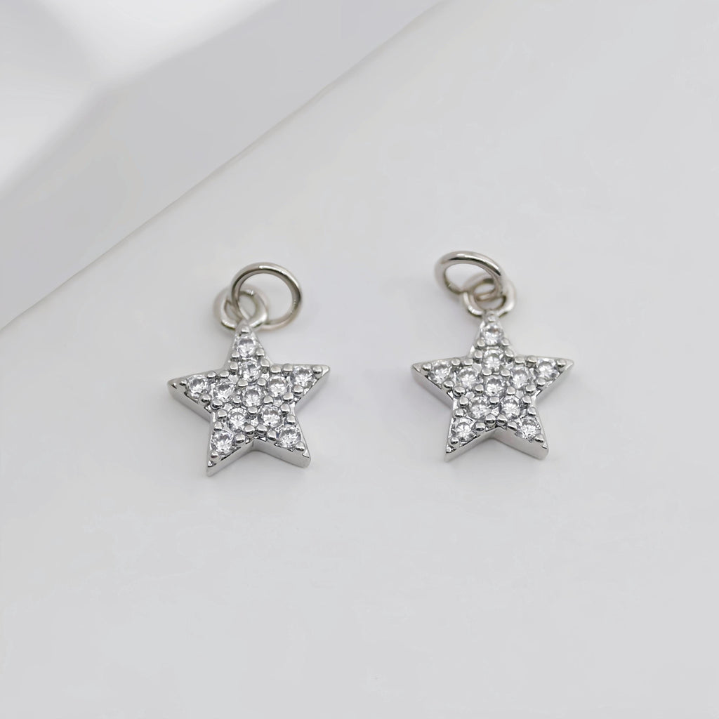 Tiny Star Charms, 10.4mm, Crystal Cubic Star Pendant, Star Connector, 18K Gold Plated, Necklace charms, Jewelry Findings S20721
