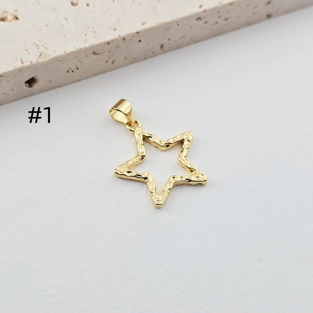 Openwork Star Charms, Openwork Heart Charms, 18K Gold Plated, Bracelet Making Pendant, Jewelry Findings S1278