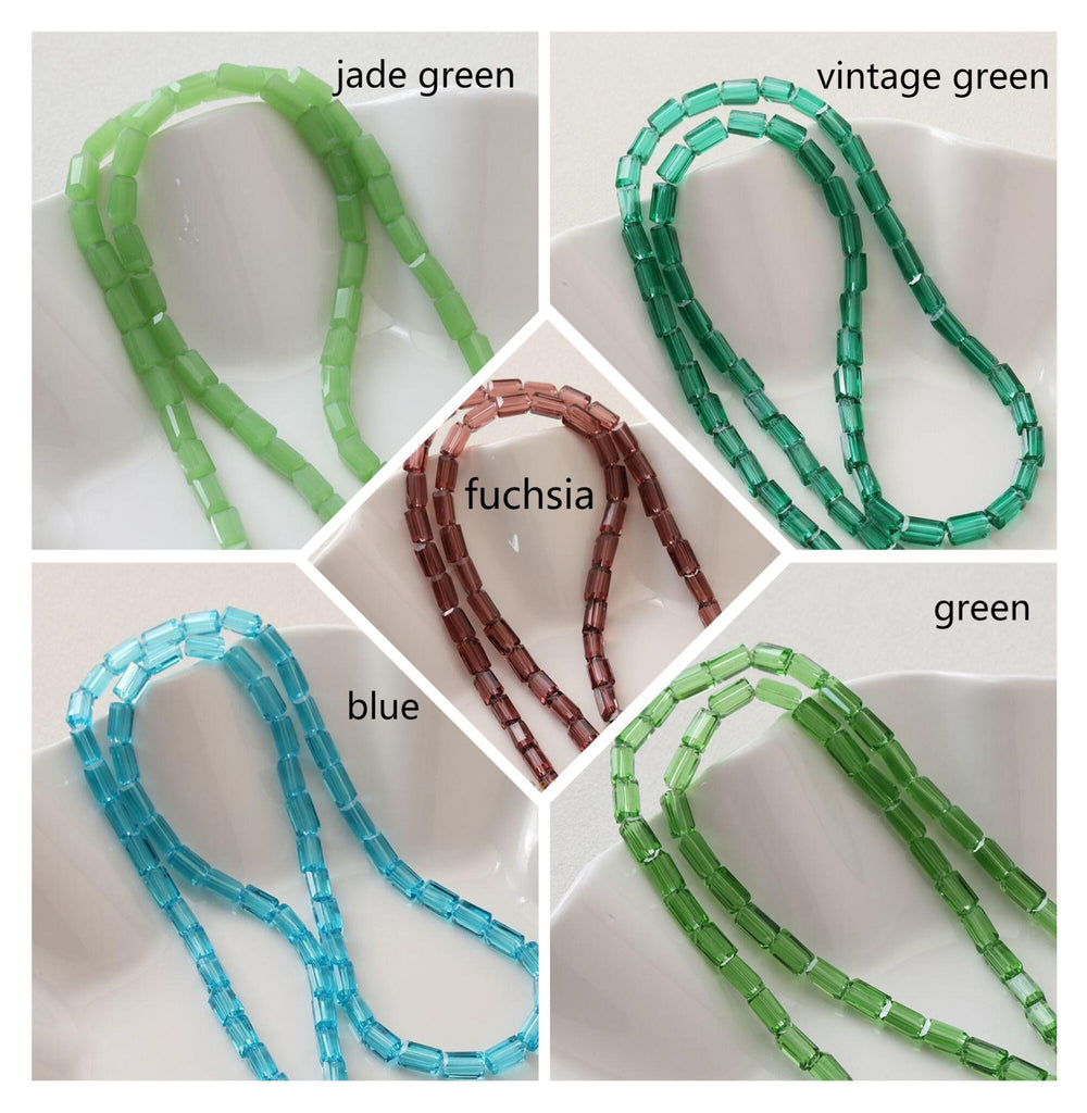 Glass Rectangle Tube Beads, Spacer Beads, 4x8mm, Crystal Glass Loose Beads for Jewelry Making, DIY Beads Finding GZ022