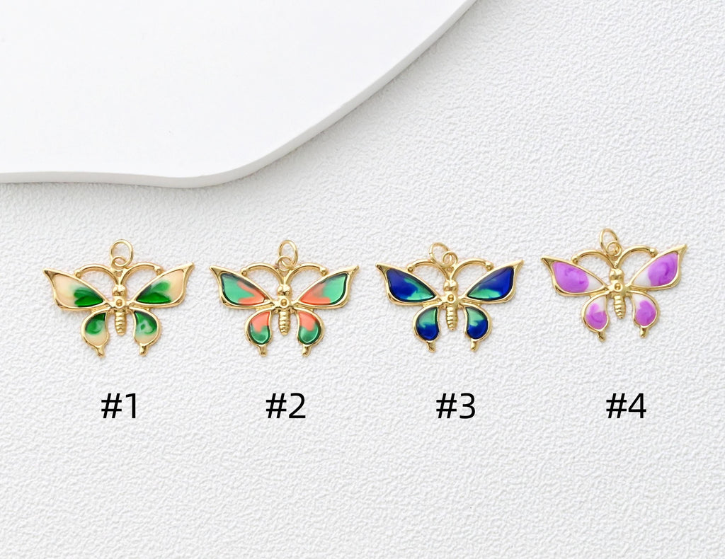 Enamel Butterfly Dangle Pendants, 18K Gold Plated Enamel Butterfly Pendant, Earring Making Charm, Jewelry Findings S1361