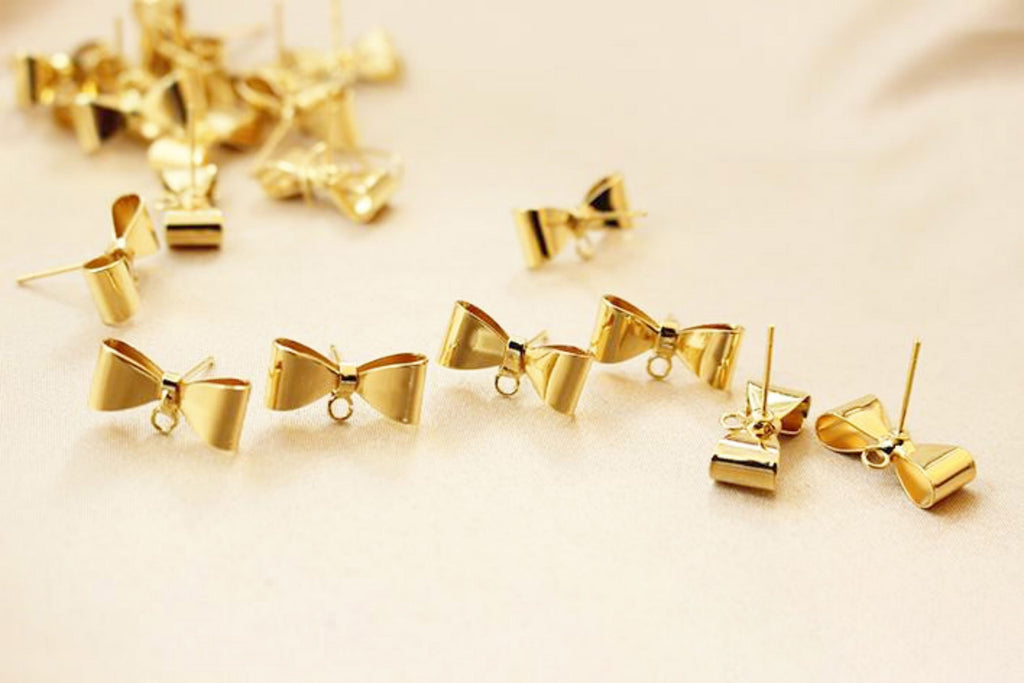 4pcs Gold Bow Earring Post With Loop, S925 Silver Ear Pin Nickel Free Earrings, Bowtie Ear Stud Loop, Hypoallergenic Earring Findings GZ148