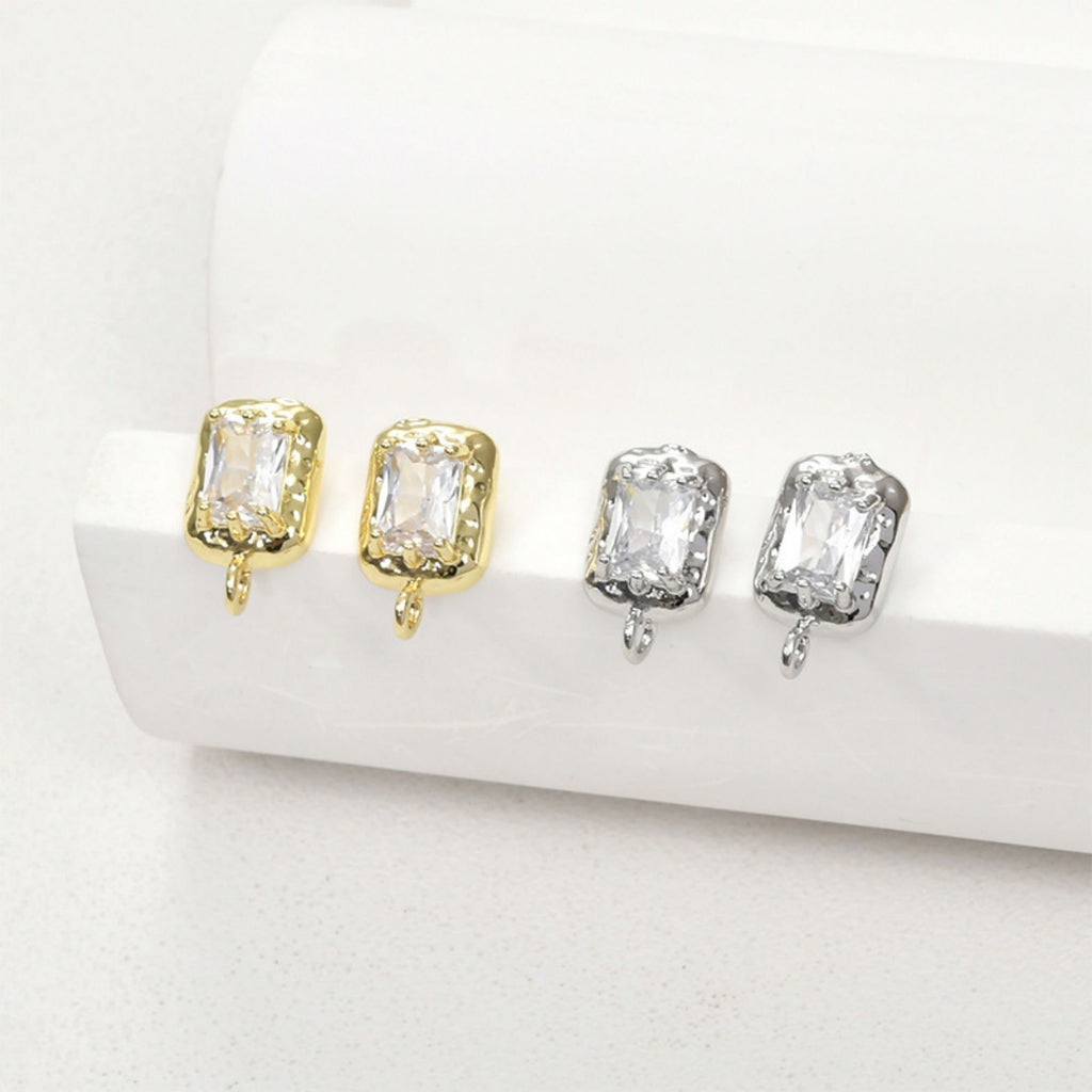 Rectangular CZ Pave Ear Post With Loop, S925 Silver Ear Pin Nickel Free, Gold/Silver Ear Stud, Hypoallergenic Earring Findings LL204