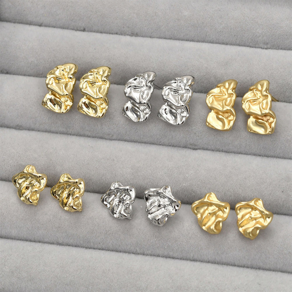 Pendientes de lava irregulares con aro, pendientes de plata S925 sin níquel, pendientes de botón de oro/plata, accesorios hipoalergénicos LL171-D0308