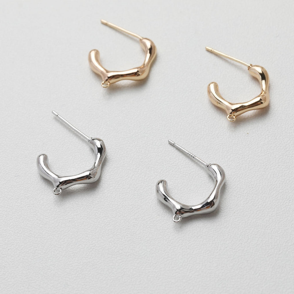 C Shape Earrings Post With Loop, 18K Gold/Silver, Nickel Free, Ear Stud Loop, Hypoallergenic Earring Findings GT026-ZX261
