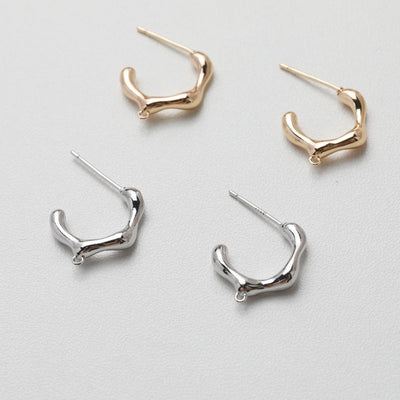 C Shape Earrings Post With Loop, 18K Gold/Silver, Nickel Free, Ear Stud Loop, Hypoallergenic Earring Findings GT026-ZX261
