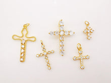 Load image into Gallery viewer, Cross Charms, CZ Pave Cross Pendant, Multiple Cross Styles, 18K Gold Plated Brass, Necklace Making Charms, Jewelry Findings S949
