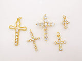 Cross Charms, CZ Pave Cross Pendant, Multiple Cross Styles, 18K Gold Plated Brass, Necklace Making Charms, Jewelry Findings S949
