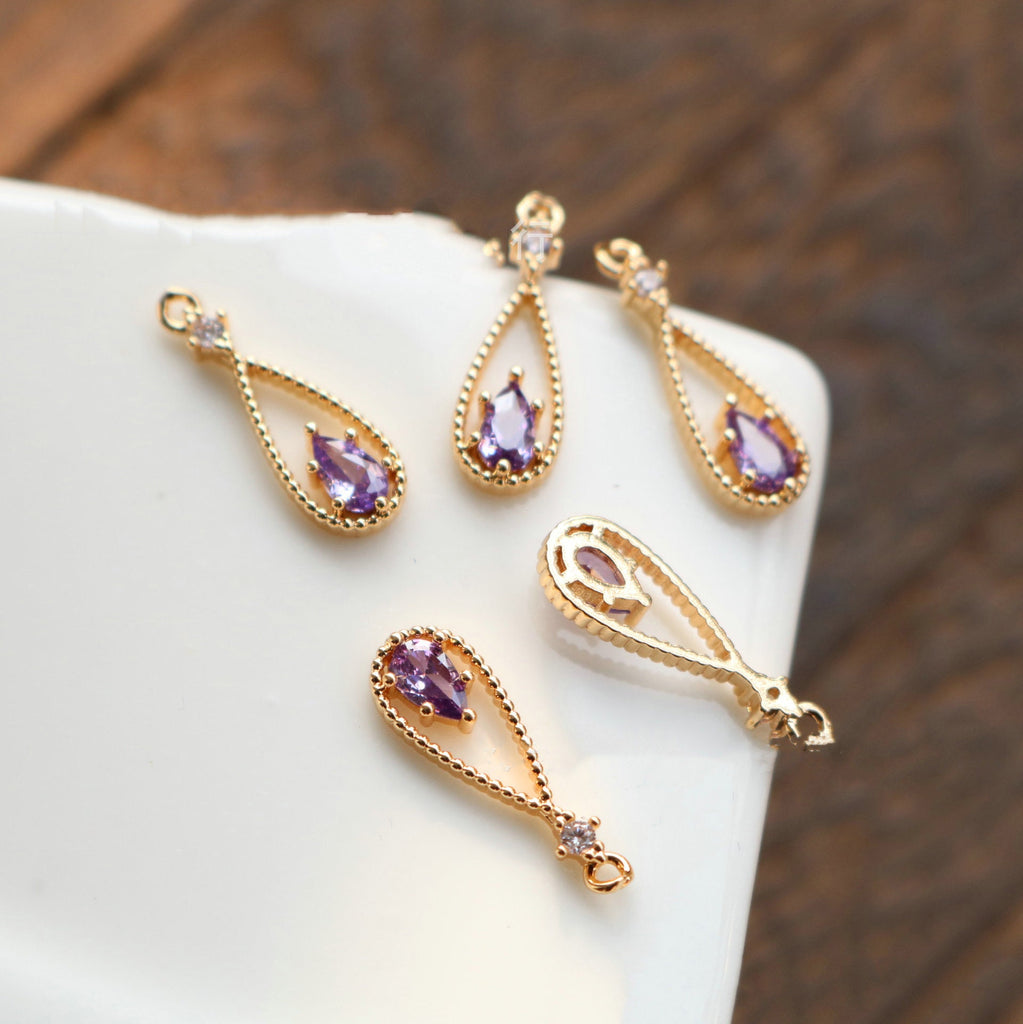 10 قطع - دلايات كريستال صغيرة على شكل دمعة، مطلية بالذهب عيار 14 قيراطًا، مقاس 6*16 مم، قطع مجوهرات HL048-F149