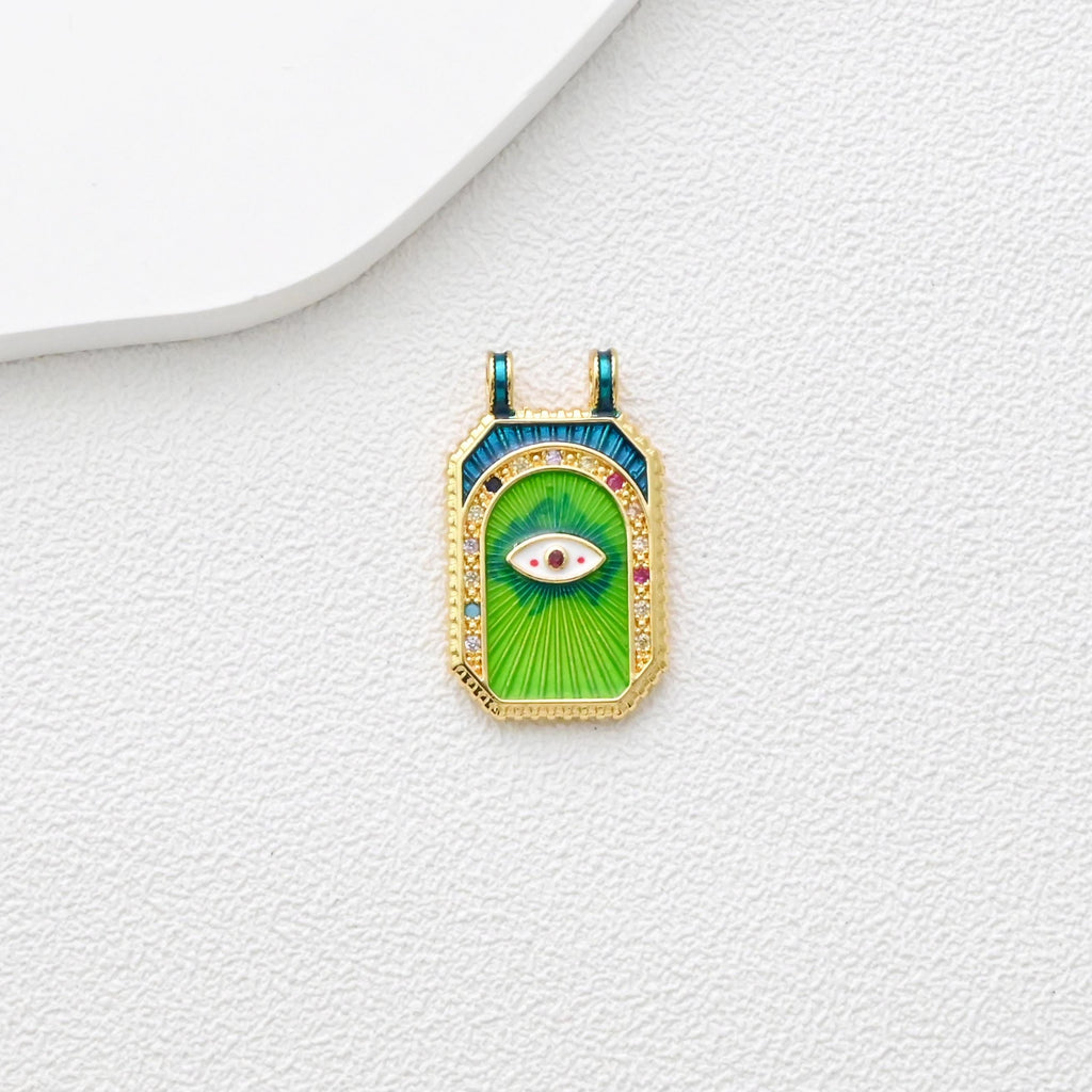 Evil Eye Pendant, Rectangle Card Charm, Enamel Eye Charms, 18K Gold Plated, For Necklace Making, Jewelry Findings S1353