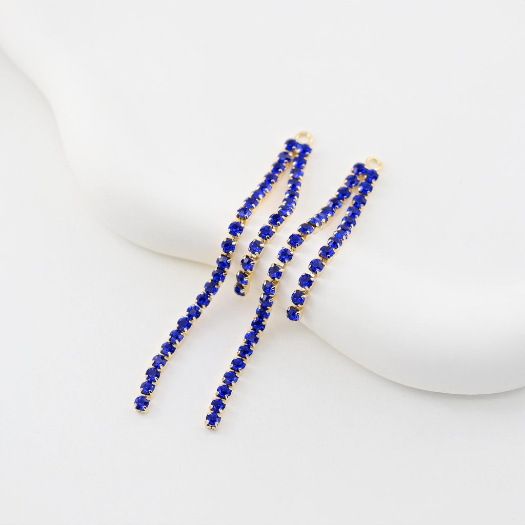 Deep Blue Zircon Tassel with 18K Real Gold Plating, Navy CZ Pave Tassel, For Earring Making, Chain Pendant, Earring Findings ZX338