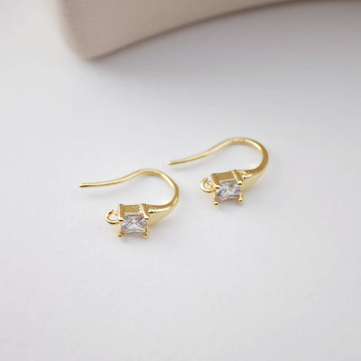 18K Gold Plated Ear Wires, Square Cubic Pave Earring Hooks, Nickel Free, Fish Hooks, Ear Wires for Jewelry Making D0172