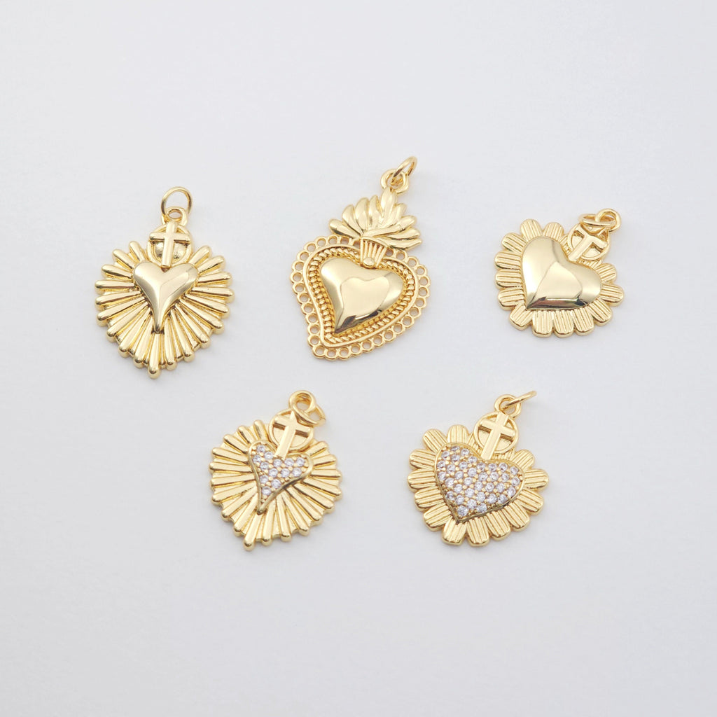Cubic Heart Charms, 18K Gold Plated CZ Pave Love Charms, Bracelet Necklace Making Pendants, Jewelry Findings S1140