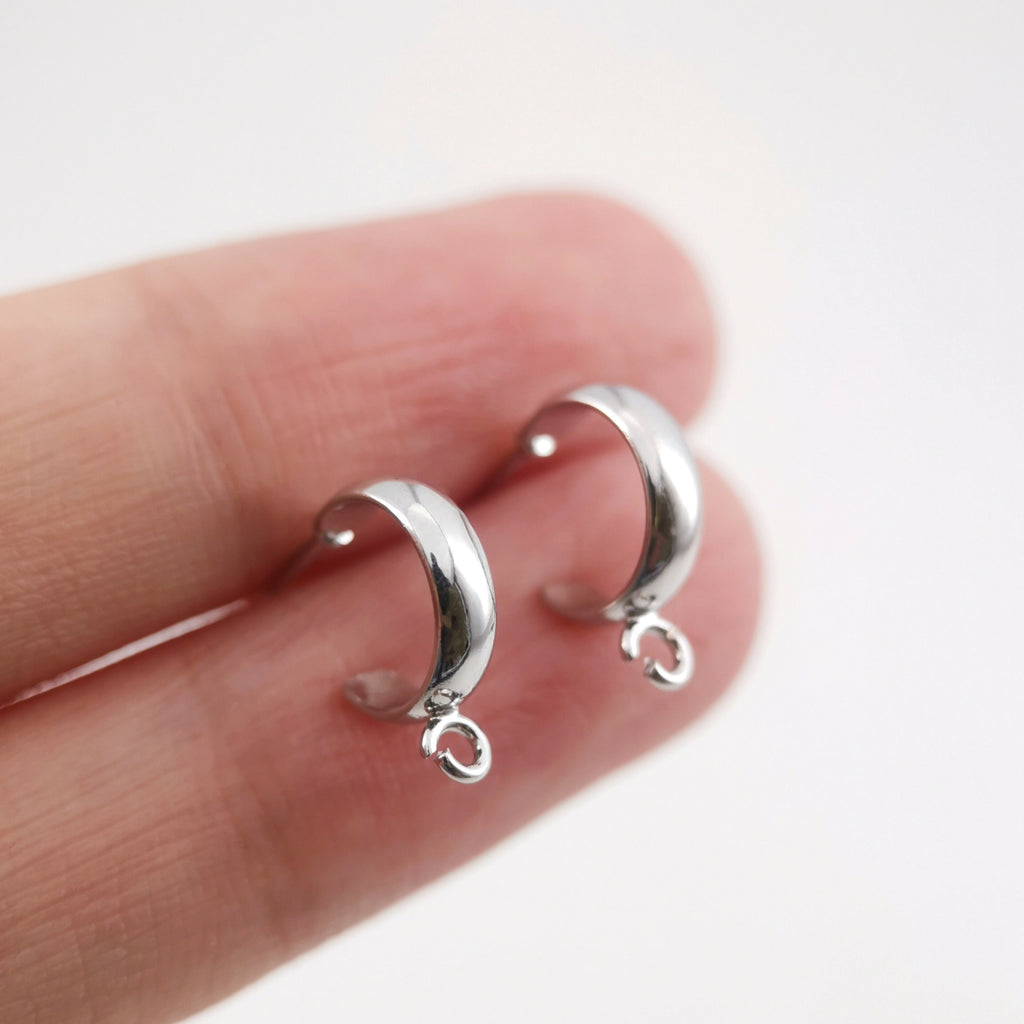 10pcs- C Shape Earrings Post With Loop, 14K Gold Plated, Nickel Free Earrings, Ear Stud Loop, Hypoallergenic Earring Findings ZX126