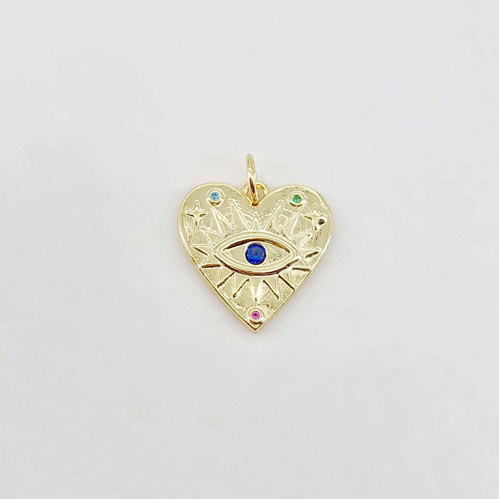 Evil Eye Charm Collection, Coin Pendant, 18K Gold Plated CZ Pave Eye Pendant, Necklace Making Charm, Jewelry Findings S20654