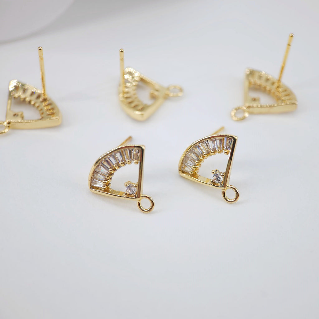 أقراط على شكل مروحة من الزركونيا المكعبة، عمود قرط ذهبي مع حلقة، مضاد للحساسية، نتائج الأقراط، لوازم الأقراط المصنوعة يدويًا D0027