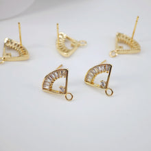 تحميل الصورة إلى عارض المعرض، أقراط على شكل مروحة من الزركونيا المكعبة، عمود قرط ذهبي مع حلقة، مضاد للحساسية، نتائج الأقراط، لوازم الأقراط المصنوعة يدويًا D0027