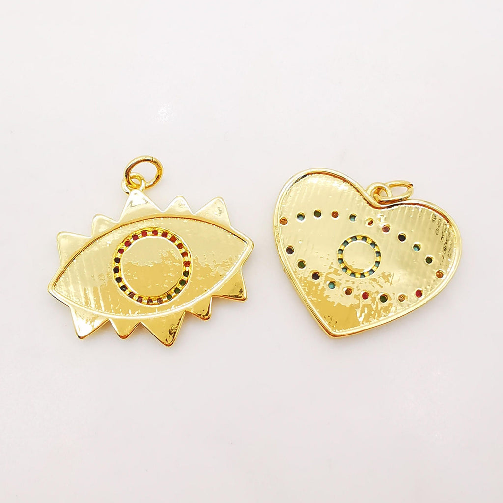 Enamel Evil Eye Charm, 18K Gold Plated Micro CZ Pave Heart Shape Eye Pendant, 23mm, Necklace Making Charm, Jewelry Findings S896-7