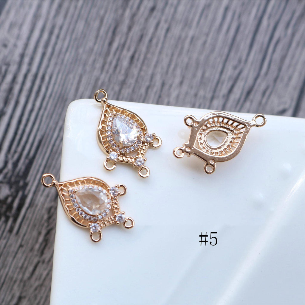 10pcs Boho Connector Pendant, CZ Pave Charm, 14K Gold Plated CZ Pave, Necklace Making Charm, Jewelry Findings HL053