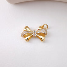 Load image into Gallery viewer, CZ Pave Bow Tie Charm, Cubic Zircon Crystal Bow Tie Pendant, Bracelet Necklace Pendant, Gold Plated, Jewelry Findings S1219