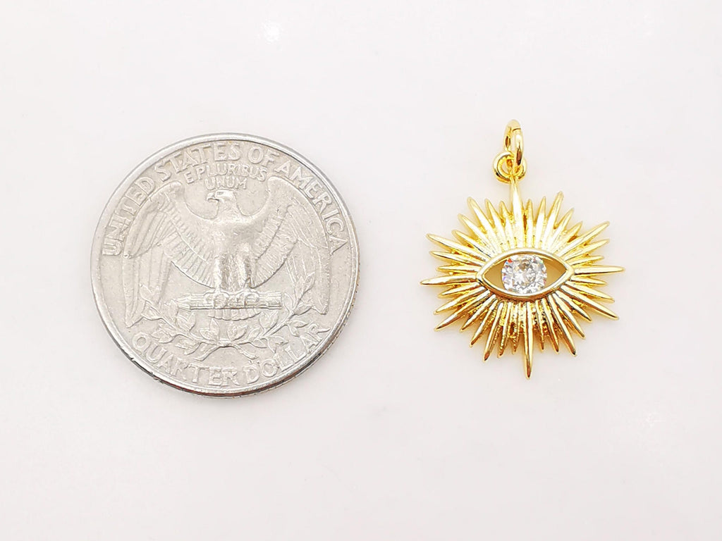 Cubic Evil Eye Charm, 18K Gold Plated Micro CZ Pave Eye Pendant, 20x18mm, Necklace Making Charm, Jewelry Findings S912