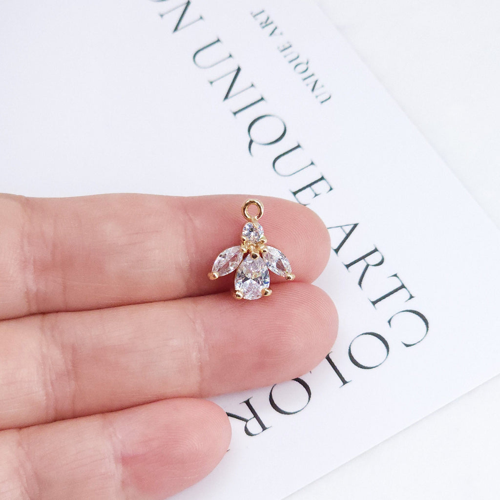 CZ Pave Tree Charm, Cubic Zircon Crystal Leaf Pendant, Bracelet Necklace Pendant, 14K Real Gold Plated Charm, Jewelry Findings ZR002-F142