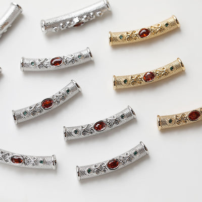 Vintage Curved Spacer Beads, Zircon Curved Tube Beads, 14K Gold/Silver Plated, Bracelet and Necklace Making， Jewelry Findings SC027