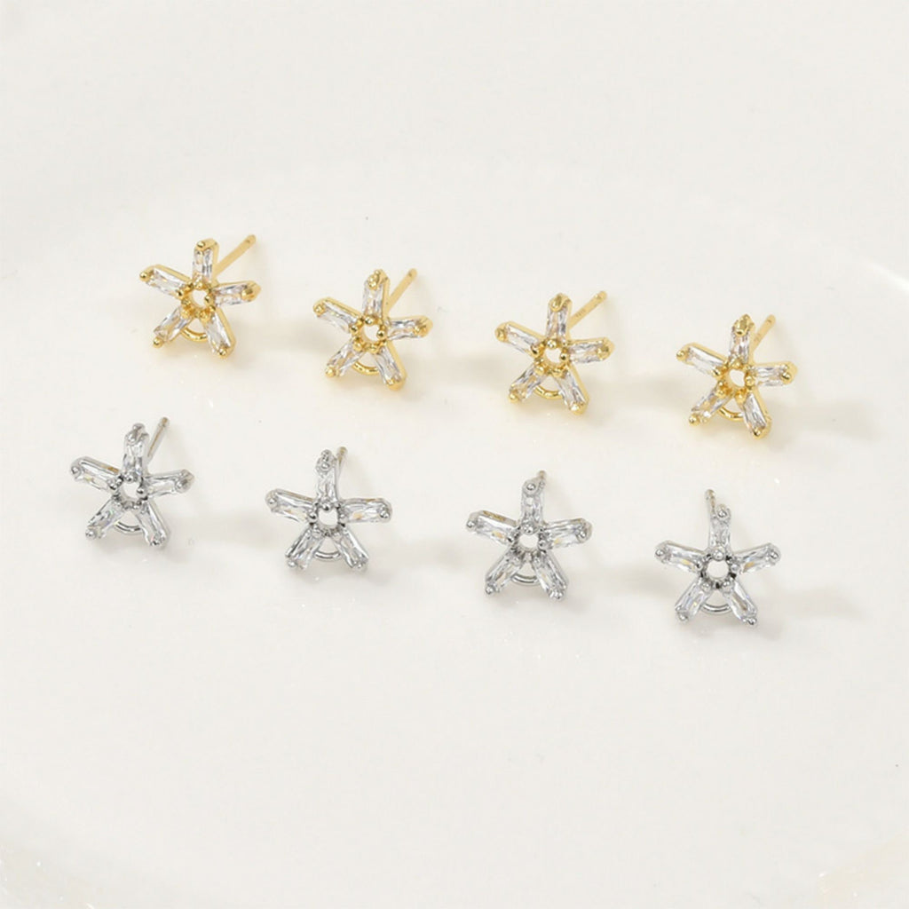 Star Pave Crystal Beads Earring Post, Gold/Silver, S925 Silver Pin Nickel Free Earrings, Hypoallergenic Earring Findings LL181