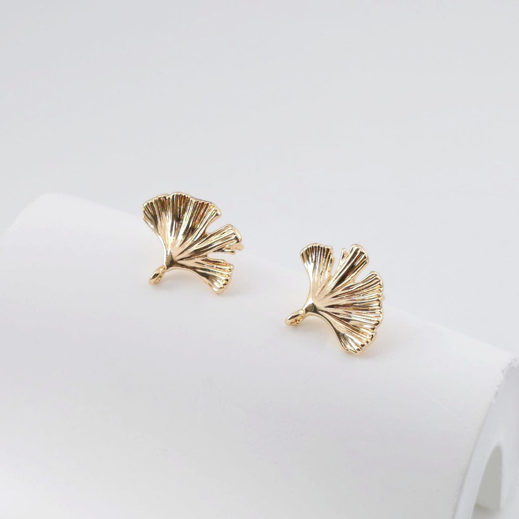 Gold Leaf Earring Post With Loop, Ginkgo Biloba Post, Nickel Free Earrings, Ear Stud Loop, Hypoallergenic Earring Findings ZX313