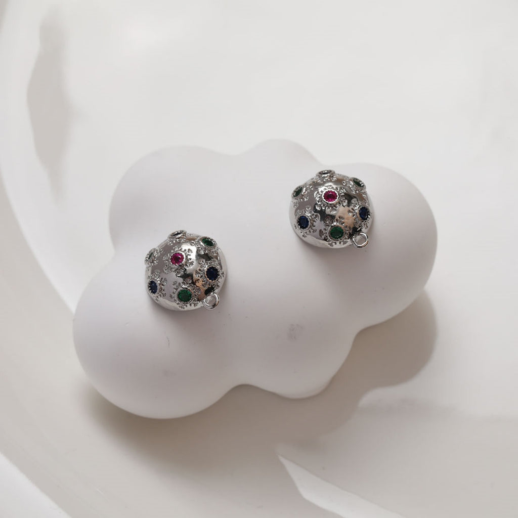 Round Pave Colored CZ Earring Post, S925 Silver Pin, 14K Gold/Silver Plated, Nickel Free Earrings, Irregular Shape Ear Stud with Loop GZ109