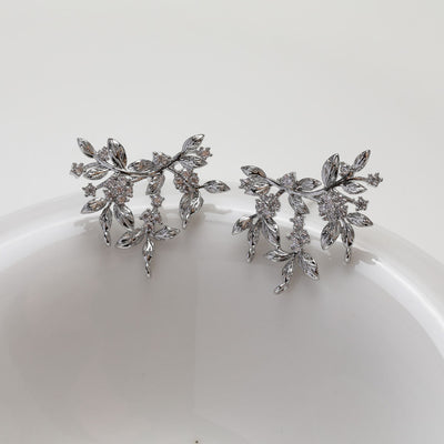 Leaf Earring Post With Loop, S925 Silver Ear Pin, Nickel Free Earrings, CZ Pave Ear Stud, Hypoallergenic Earring Findings GZ232