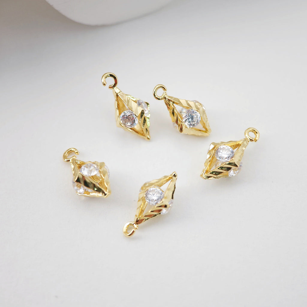 CZ Pave Rhombus Pendant, Floating CZ Pendant, 18K Gold Plated Brass Earring Charms, Jewelry Findings D0210